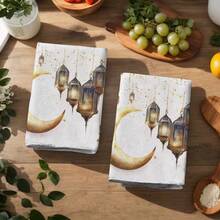 1/1/2 Juegos de Toallas de Cocina para Ramadán - Alta Absorción, Toallas para Lavar Platos de Fibra de Poliéster Suave Diseñadas con Linternas y Patrones de Medialuna Festivos, 40 * 60cm - Adecuadas para Cocinar y Hornear, Adecuadas para Decoración en Salas de Estar, Cocinas, Comedores y Fiestas Festivas, y Pueden Usarse como Regalos de Inauguración de Casa. - Multicolor - Ver 2