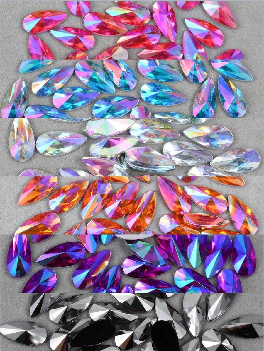 50pcs/Pack, Large Size 9*18mm Teardrop Acrylic Flat Bottom Pointed Top Rhinestones, Undrilled Rhinestone Gems For Clothing & Accessories DIY