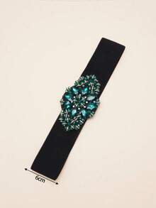 1pc Fashionable & Elegant Green Rhinestone Beaded Elastic Waist Belt, Bohemian Style, Suitable For Robes, Autumn Festivals, Long Dresses, Underskirts, Formal Gowns, Suitable For Students, Casual Women, Business Casual Ladies, And Christmas/Halloween Party Gifts - Green Rhinestones - View 3