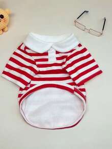 Pet Clothes, Dog Striped Cat Two-Leg Shirt, Pet Shirt, POLO Shirt - Red - View 3