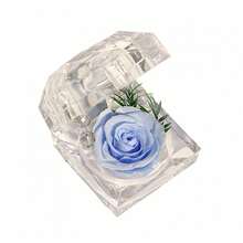 Caja para anillos de San Valentín, joyero de plástico transparente con rosa de flores preservadas de colores. - Azul - Ver 6