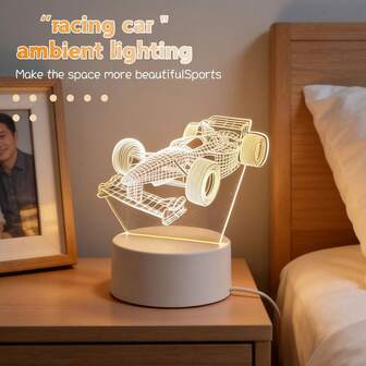 1 Stück moderne geometrische Rennwagen 3D Nachtlicht, USB betrieben, sanfte Schlaflampe, geeignet für Schlafzimmer, Nachttisch, Heimdekoration, tolles Geschenk zu Thanksgiving, Weihnachten, Schulanfang, Geburtstag, Feiertage
