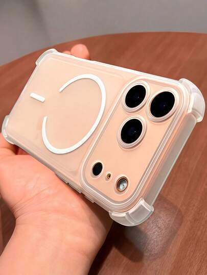 1个四角防摔磨砂透明磁吸手机壳，兼容 17 Air 16 15 14 13 Pro Max Plus，软TPU后盖，支持无线充电