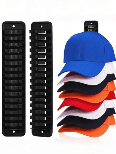 1/2pcs Wall Mounted Hat Rack, Space-Saving Baseball Cap Storage Organizer Holds Up To 16 Hats, Strong Adhesive Design, Easy Installation, Suitable For Doors, Cabinets, Office, Dorm, Black
