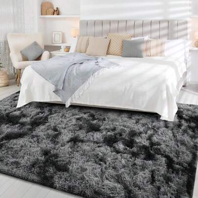 Tapete de área negro jaspeado, afelpado, de 1.5 x 2.1 m, mejorado, antideslizante, duradero, rectangular, cálido, de pelo alto, suave, decorativo,