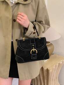 Niche Design Vintage PU Women's Handbag, Fashionable Structured Crossbody Bag With Adjustable Long Shoulder Strap, Buckle And Eyelet Hardware, Suitable For Daily Commute, Shopping, Dating, Casual Versatile Shoulder Bag - Multicolor - View 8