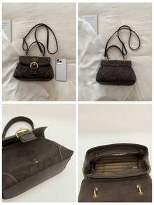 Niche Design Vintage PU Women's Handbag, Fashionable Structured Crossbody Bag With Adjustable Long Shoulder Strap, Buckle And Eyelet Hardware, Suitable For Daily Commute, Shopping, Dating, Casual Versatile Shoulder Bag - Multicolor - View 12