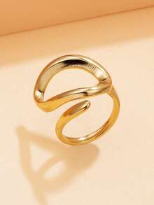1pc Minimalist Geometric Open Ring, Adjustable Stainless Steel 18K Gold Plated Waterproof Jewelry For Daily Wear - Geometry - View 4