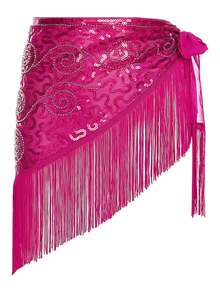 Belly Dance Hip Band With Sequined Tassels, Waist Wrap, Sequined Hip Band, Dance Costume, Women's Accessories, Tassel Sequined Waist Chain - Multicolor - View 4