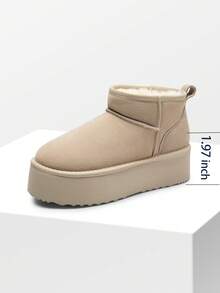 Women's Fuzzy Boot 1.97 Inch Classic Platform Snow Boots Genuine Suede Leather, Ankle-Height, Memory Foam Insole, Lightweight Anti-Slip Outsole For Indoor And Outdoor Wear Halloween Christmas Holiday Festive Winter Khaki Boots - 卡其色 - 查看 11