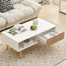 Rectangle Coffee Table / Modern Coffee Table For Living Room / With Solid Wood Legs / Sliding Drawer For Storage / Suitable For Bedrooms, Rooms, And Small Spaces - 白色 - 查看 4