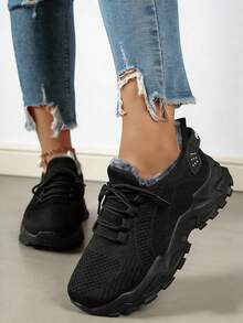 FZY 2026 Winter New Style Snow Boots, Leather-Lined Athletic Shoes - Soft And Warm Knitted Casual Walking Shoes, Lightweight And Slip-Resistant Outdoor Winter Shoes, Suitable For Women's Commuting And Office Wear, Also Essential Boots For Women's Easter Outfits, Comfortable And Versatile Women's Snow Boots For Winter Vacation And Travel, Easter Gift - Winter Women's Tennis Shoes - 黑色 - 查看 4