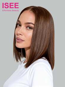 ISEE 直发免胶巧克力棕色9*6透明前蕾丝假发，10-16英寸波波头，180%密度，预拔毛预剪蕾丝，时尚假发，未经加工的真人处女发，外观自然，百搭造型，100%真人发假发 - S4 - 查看 1