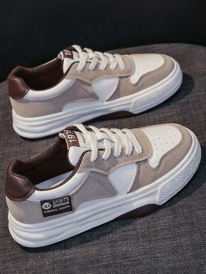 Zapatillas casuales y elegantes para mujer, zapatos de plataforma para estudiantes transpirables y de moda, zapatillas blancas transpirables para mujer, zapatillas con cordones antideslizantes para todas las estaciones para mujer, estilo para todas las estaciones, zapatos planos para mujer con bloques de color.