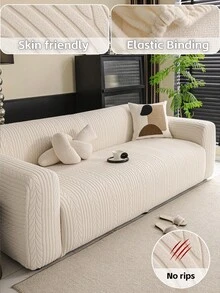 1 pieza Funda de sofá antideslizante con estampado de hojas, funda de sofá elástica lavable a máquina, color beige, se ajusta a sofás de 1 a 4 plazas - Beis - Ver 2