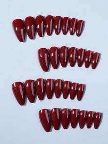 30 miếng dán móng tay hình hạnh nhân dài màu đỏ bóng, chất liệu acrylic, vừa khít hoàn hảo, bộ sản phẩm bao gồm: 1 miếng gel dẻo và 1 dũa móng. Móng tay màu đỏ và đỏ tía sẽ làm cho đầu ngón tay của bạn tỏa sáng rực rỡ, phù hợp cho các bữa tiệc, khiêu vũ và sử dụng hàng ngày. Dụng cụ làm móng - Màu Đỏ Sâu - Xem 5