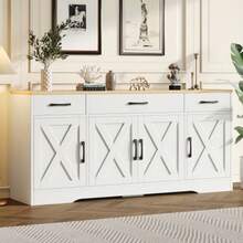 Modern White Sideboards, Multifunctional Functions In Wood, Wohnzimmer-Esszimmerschrank, White Sideboards With Decoration - 白色 - 查看 1