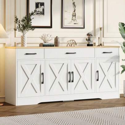 Modern White Sideboards, Multifunctional Functions In Wood, Wohnzimmer-Esszimmerschrank, White Sideboards With Decoration