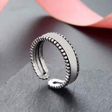 Joyería abierta minimalista de moda japonesa y coreana, joyería vintage de plata tailandesa desgastada, anillo liso con borde trenzado - Plata tailandesa vintage envejecida - Ver 2