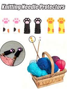 彩色针尖保护套编织针，猫爪防滑底座编织针 - 柔粉色猫爪设计，经久耐用，符合人体工学的手柄，适合初学者和专家，新手友好型编织针 | 可爱设计 | 纹理表面