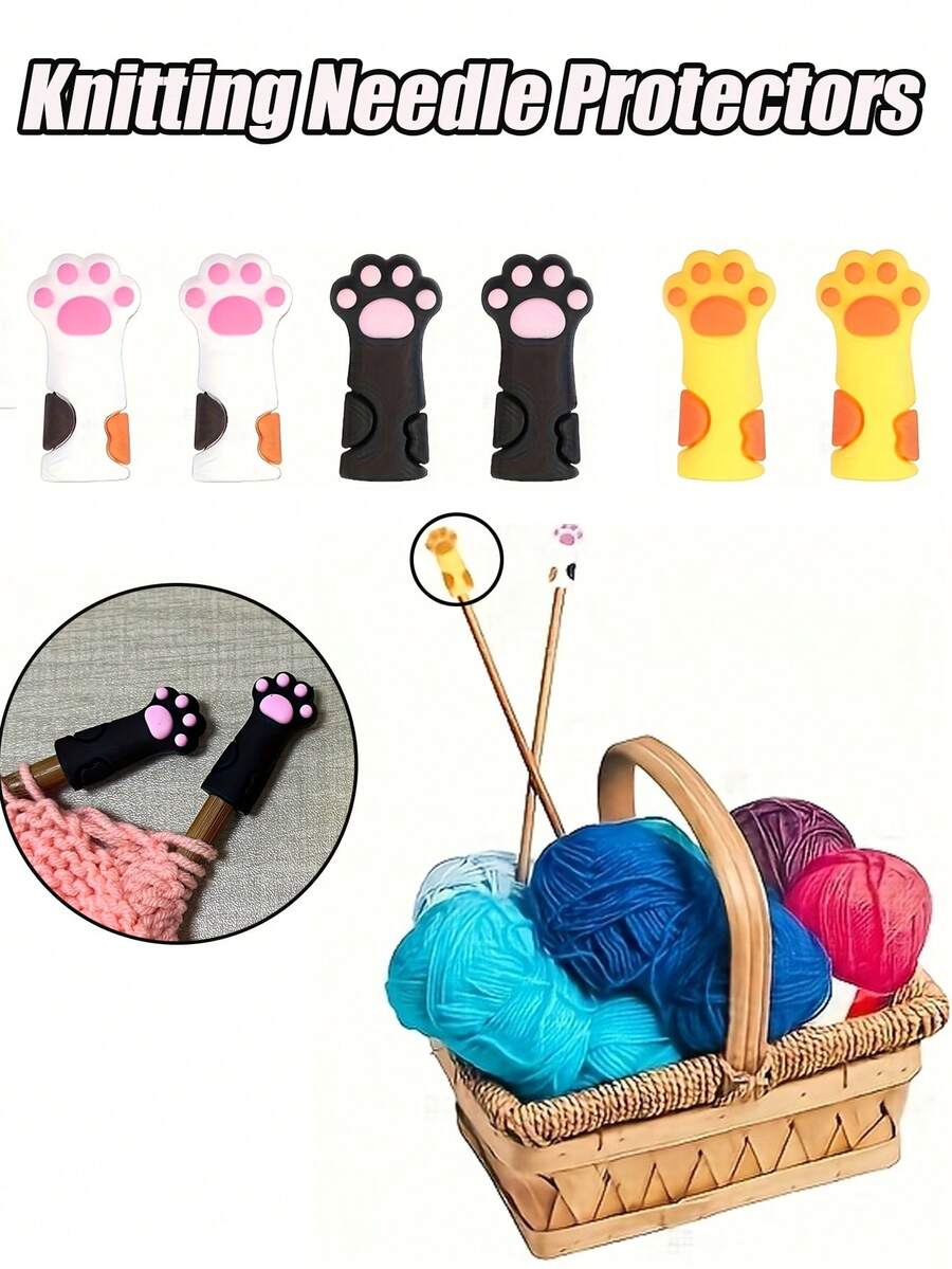 彩色针尖保护套编织针，猫爪防滑底座编织针 - 柔粉色猫爪设计，经久耐用，符合人体工学的手柄，适合初学者和专家，新手友好型编织针 | 可爱设计 | 纹理表面
