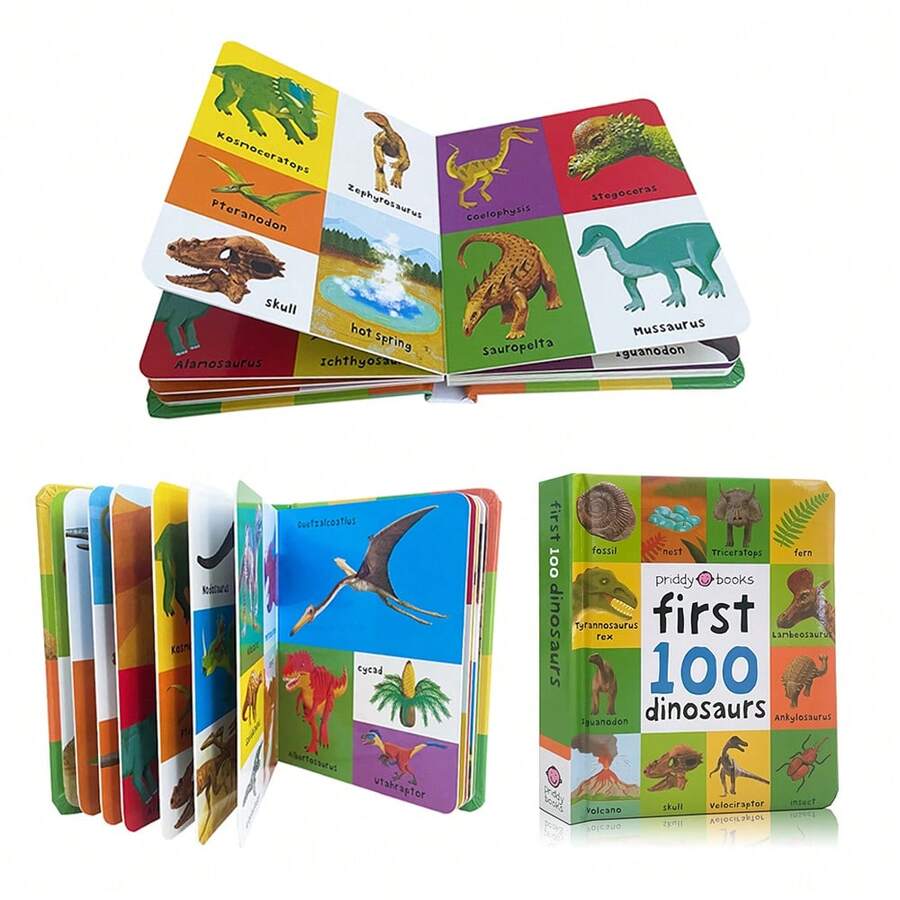 Lachilly 100 Dinosaurs Hardboard Book, Priddy Books, Suitable For Children 3+, Awakening Reading Series, English Learning Tool, Vocabulary Building, Bedtime Reading Gift, Learning To Read, Preschool Educational Toy - Multicolor - View 1