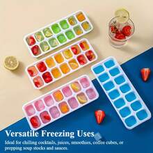 1/4个硅胶冰格模具，厨房用品，厨房小工具 00004件装，冰格托盘，易脱模硅胶材质，柔韧耐用，14格冰格托盘，带防溢可拆卸盖子，适用于冰箱冷冻，可堆叠冰格托盘，带盖，返校季必备 - 彩色 - 查看 4