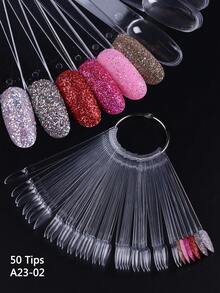 50pcs Transparent Nail Polish Color Card Sticks With Rings - Oval, Round And Fan Shaped Nail Polish Display Sticks For Manicure Training, Salon Color Testing And DIY Nail Art Learning Kit - Clear - View 7