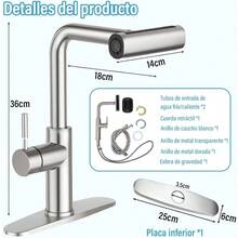 Llaves para Fregadero de Cocina De Acero Inoxidable, Mezcladora para Fregadero Extraible, Grifo de Cocina Con 2 Mangueras Fra y Caliente, Monomando para Fregadero Con Rociador de 4 Modos - Plateado - Ver 6