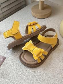 2026 New Girls Shiny 3D Bow Leather Non-Slip Open Toe Multi-Strap Flat Sandals, Fresh Sweet Energetic, Suitable For Daily Wear, School And Holiday Celebrations - Yellow - View 6