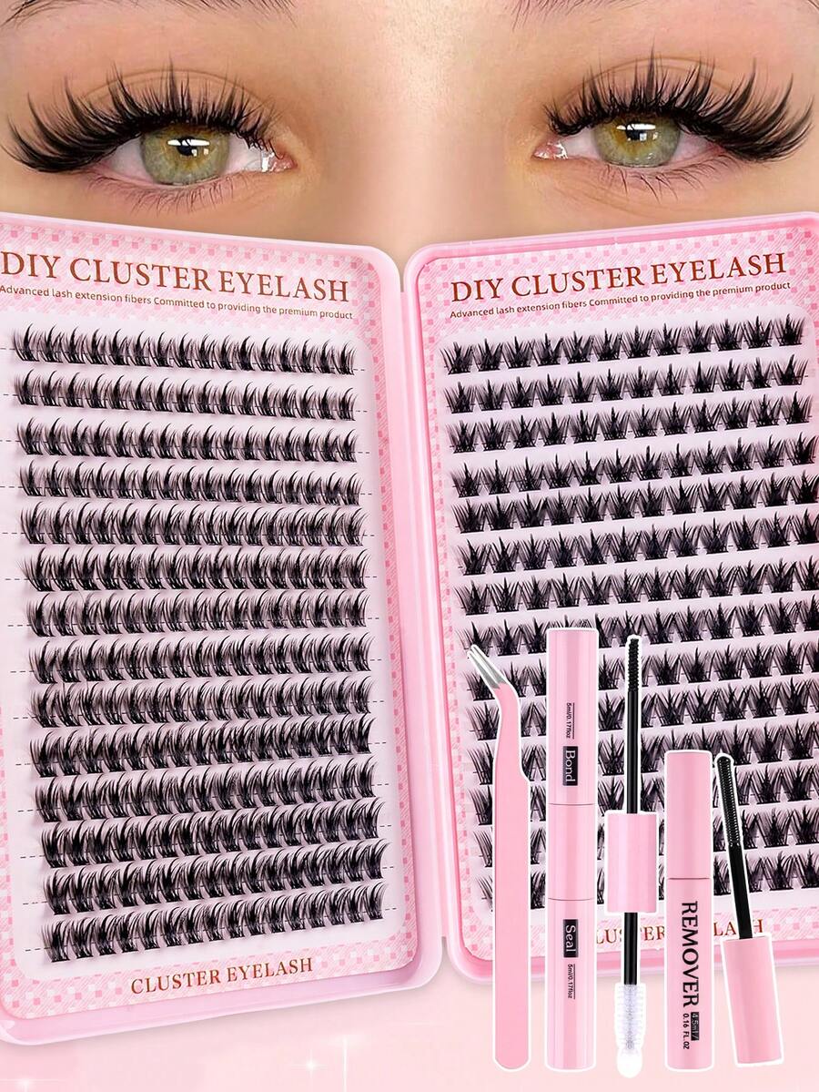 MEM Bộ 392 sợi mi giả dạng chùm, mi giả dày và cong, kiểu D-Curl, độ dài hỗn hợp 8-16mm, bộ dụng cụ tự nối mi, hướng dẫn tự nối mi dưới, mi giả mềm mại, tạo hiệu ứng trang điểm bướm Y2K tự nhiên và dày dặn, dễ dàng tự làm tại nhà với keo dán mi lâu trôi.