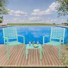 Conjunto de sofás metálicos apilables para exteriores en verde, mueble de conversación de 3 piezas para patio con mesa auxiliar cuadrada - Verde - Ver 7