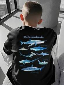 Boys' Casual Funny Print Round Neck Short Sleeve T-Shirt, Summer - Black - View 1