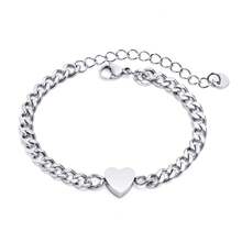 Pulsera de Corazón de Acero Inoxidable Color Oro Color Acero Joyería para Mujeres - Color acero, 16+5cm - Ver 3