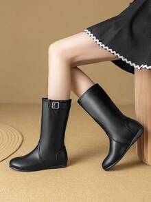 Women's Winter Faux Thermal Lined Mid-Calf Boots, Flat Heel, Tassel Decor, Middle-Aged, Black - Black - View 5