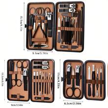 Brown Leather Set Snap 7/16/24 /26/32Pieces Nail Art Tools Set S Cuticle Nippers Cutting Kit Professional Nail Clippers Pedicure Manicure Beauty Tools - Multicolor - View 4