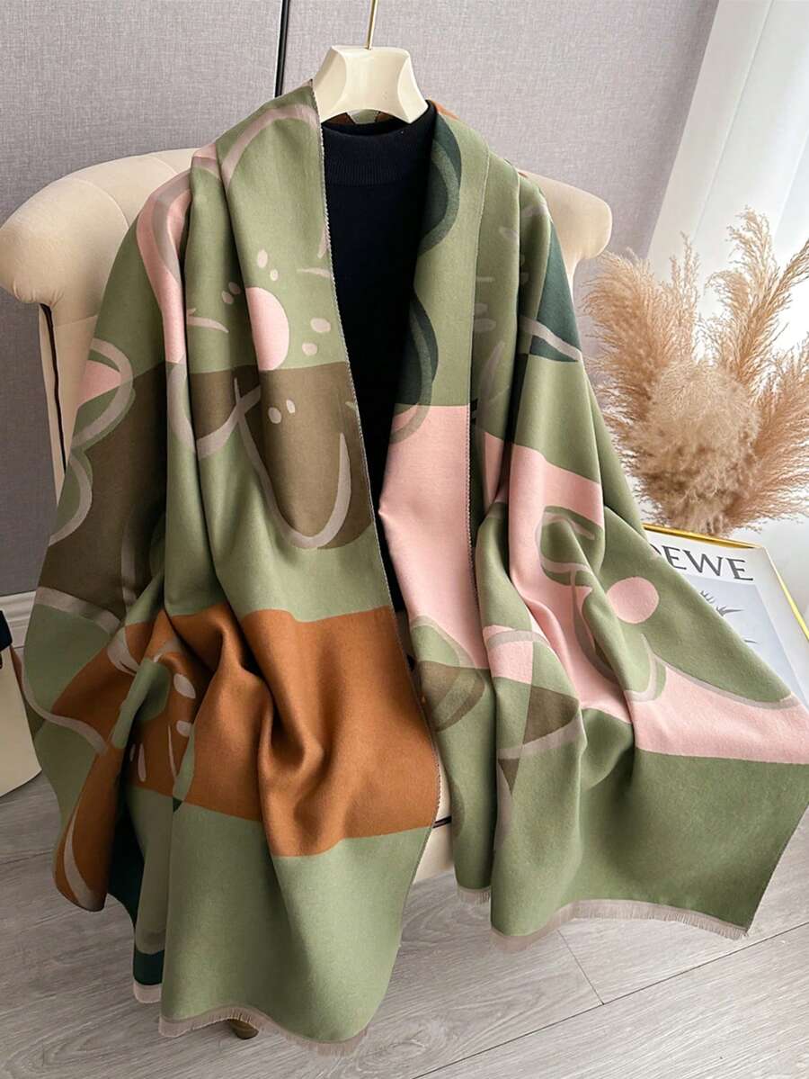 1pc Faux Cashmere Minimalist Floral Jacquard Warm Scarf/Wrap For Women, Fashion Versatile Air Conditioning Shawl Blanket, Suitable For Autumn/Winter - Multicolor - View 1