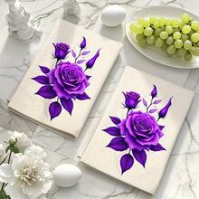 2/4/6/8/10/12pcs Kitchen Towel, 16*24inch, Purple Rose 2D Pattern, Soft And Comfortable, Durable And Odorless, Suitable For Bathroom Kitchen Beach Pool, Purple Tea Towel, Hand Towel For Bathroom, Face And Hand Towels, Perfect For Birthday & Valentine'S Day Gifts, Housewarming Gifts For Friends - Multicolor - View 3