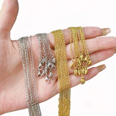 10/20pcs 304 Stainless Steel Necklace Chain With Lobster Clasp, Stainless Steel Color, Suitable For DIY Necklace Jewelry Making
