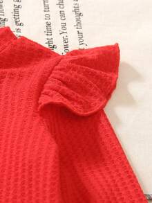 2 Pieces Young Girls Outfit: Cute Cherry Embroidered Long Sleeve Top And Casual Blue Straight Leg Jeans Pants Set, Spring/Autumn/Winter - Red - View 4