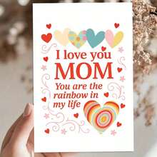 1pc Heartfelt Mother's Day Card With Envelope (11cm16cm & 4.33in6.29in) - "I Love You Mom, You Are The Rainbow In My Life" On Clean White Background With Colorful Hearts And Swirls, Perfect For Expressing Deep Affection, Emotional Greeting Card | Family Card | Paper Card - Multicolor - View 9