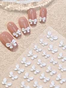 3D Bow Pearl Embossed Nail Art Stickers, Black & White Bow Nail Decals With Adhesive
