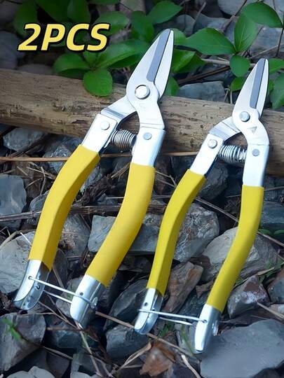 2pcs Stainless Steel Pruning Shears For Bonsai, Fruit Trees, And Gardening, Home Use, Safety Spring, Effort-Saving Scissors, Bonsai Pruning, Gardening Scissors, Handheld Pruners, Home Gardeners, Fruit Growers