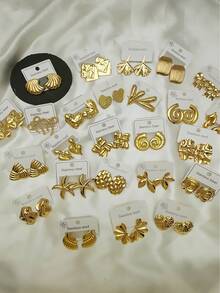 18件/套（随机款式）304不锈钢花朵/蚀刻叶子圆形釉面水滴耳环，适合作为生日或情人节礼物，男女皆宜日常佩戴 - 彩色 - 查看 5