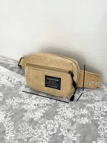 Túi đeo ngực mini vải nhung kẻ trơn màu thời trang đa năng thể thao tối giản thường ngày dành cho nam - Màu Khaki - Xem 4