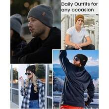 Beanie For Men Women Cuffed Thick Knitted Unisex Winter Hat Beanies Skull Cap - Màu xám đen - Xem 5