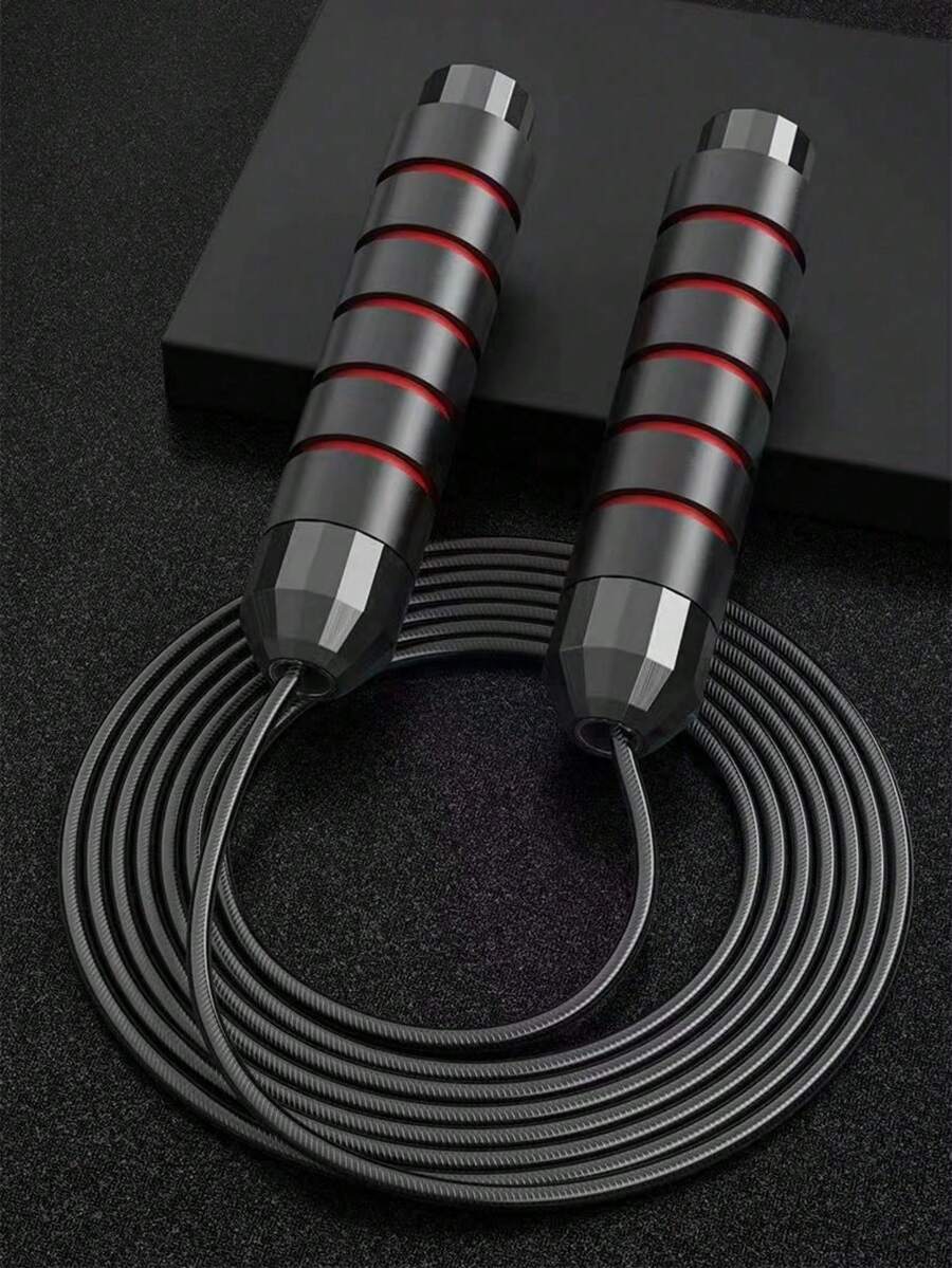 1pc Black & Red Weighted Steel Jump Rope, Non-Slip, Sweat-Absorbent, Breathable, 3 Meters Total Length, Adjustable, Suitable For Adults And Students Exercise, Fitness, Weight Loss, Fat Burning Training, Gym Accessory - Multicolor - View 1