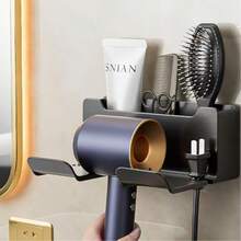 No Drill Hair Dryer Holder, Bathroom Hanging Rack, Toilet Hair Dryer Stand, Wall Mounted Household - Black - View 5