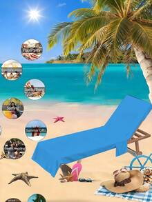 1pc Green Printed Beach Chair Cover, Summer Exclusive Series, Super Fiber Quick-Dry Towel Pool Lounge Chair Cover, Beach Towel Chair Cover, Lounge Chair Towel, Beach Towel With Pocket, Holiday Accessory, Travel Essential - Multicolor - View 1