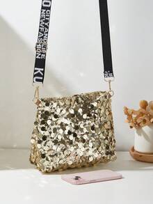 Bolso de hombro de mujer con lentejuelas, bolso de cubo pequeño de mujer tipo bandolera - Dorado - Ver 2